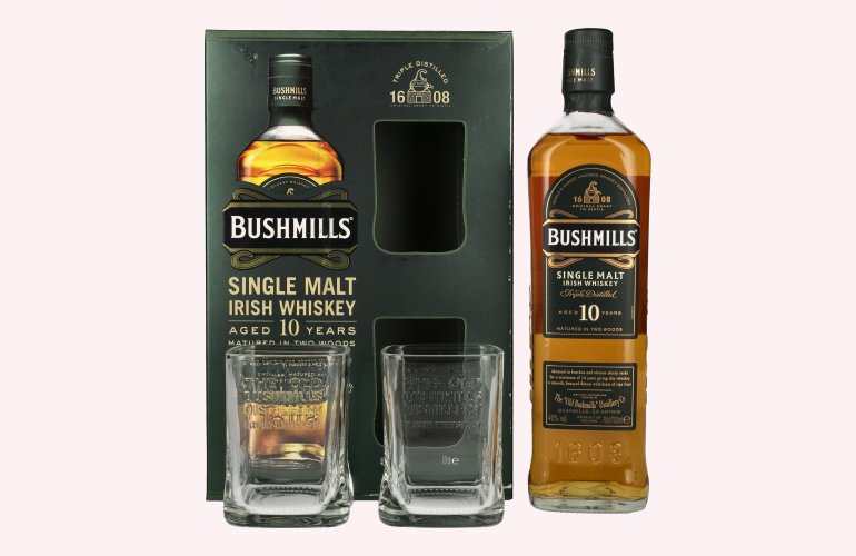 Bushmills 10 Years Old Single Malt Irish Whiskey 40% Vol. 0,7l en boîte cadeau avec 2 Verres