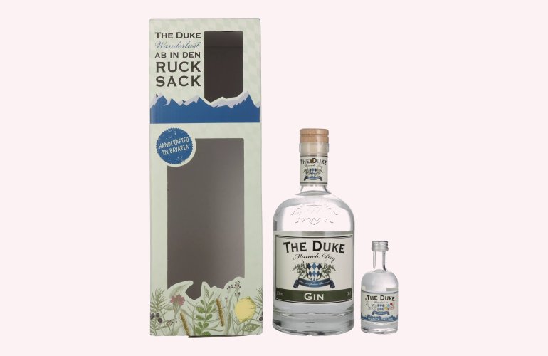 The Duke Munich Dry Gin Set 45,1% Vol. 0,7l en boîte cadeau avec Wanderlust Gin Miniatur 0,05l