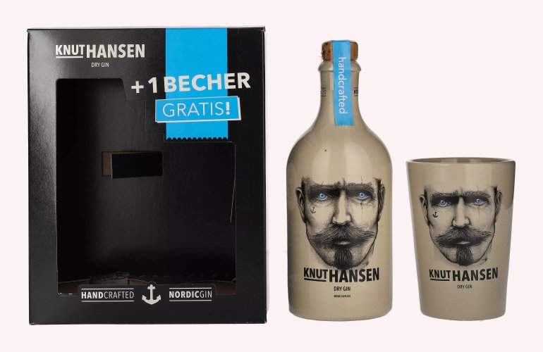 Knut Hansen Dry Gin 42% Vol. 0,5l in geschenkverpakking met Keramiktasse