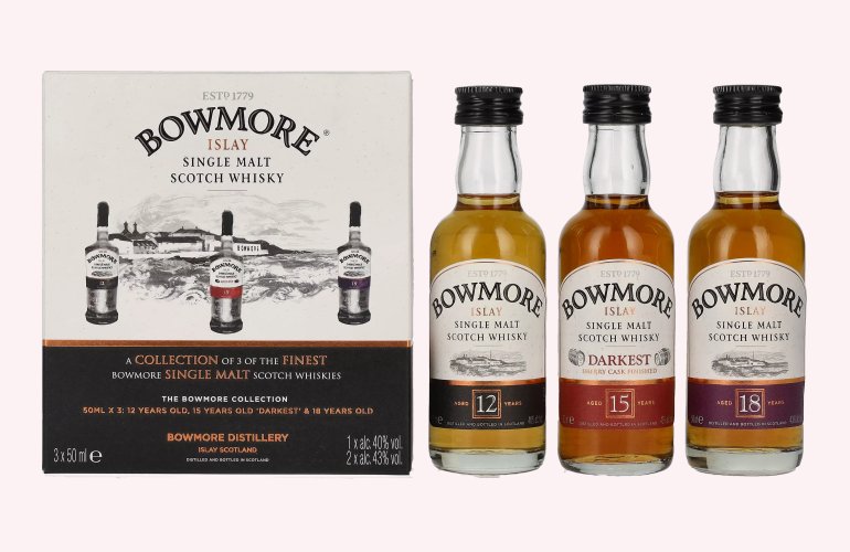 Bowmore Distillers Collection (12 YO, 15 YO, 18 YO) 42% Vol. 3x0,05l en boîte cadeau