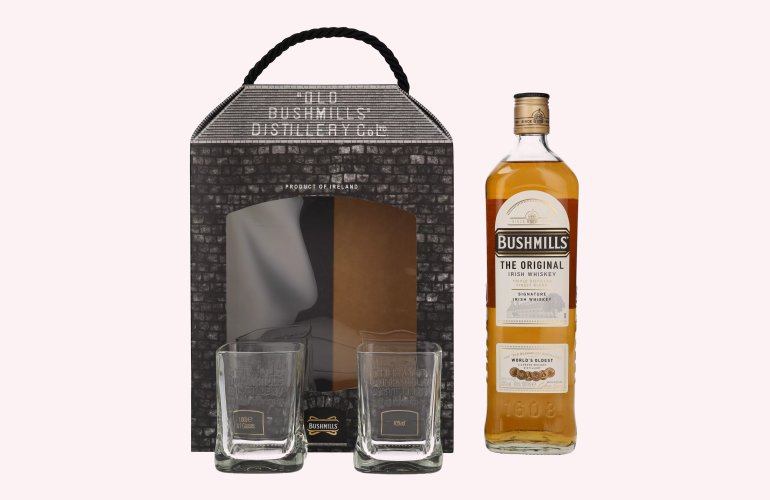 Bushmills Triple Distilled Original Irish Whiskey 40% Vol. 1l in geschenkverpakking met 2 Bril