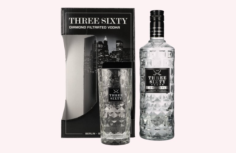 Three Sixty Vodka 37,5% Vol. 0,7l en boîte cadeau avec Verre