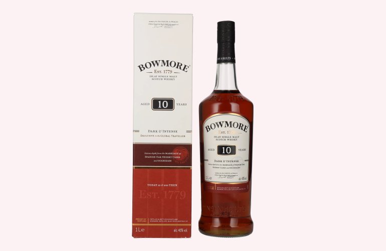 Bowmore 10 Years Old DARK & INTENSE Travel Exclusive 40% Vol. 1l en boîte cadeau