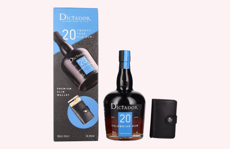 Dictador 20 Years Old ICON RESERVE Colombian Rum 40% Vol. 0,7l en boîte cadeau avec Geldbörse