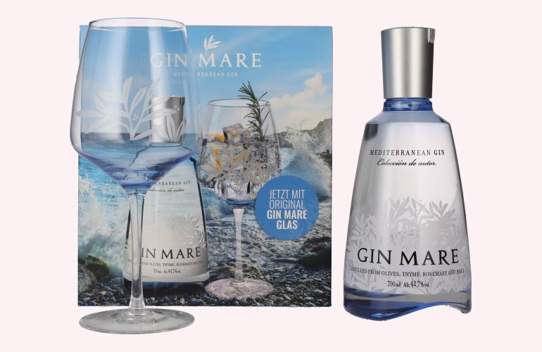 Gin Mare Mediterranean Gin 42,7% Vol. 0,7l in geschenkverpakking met Glas