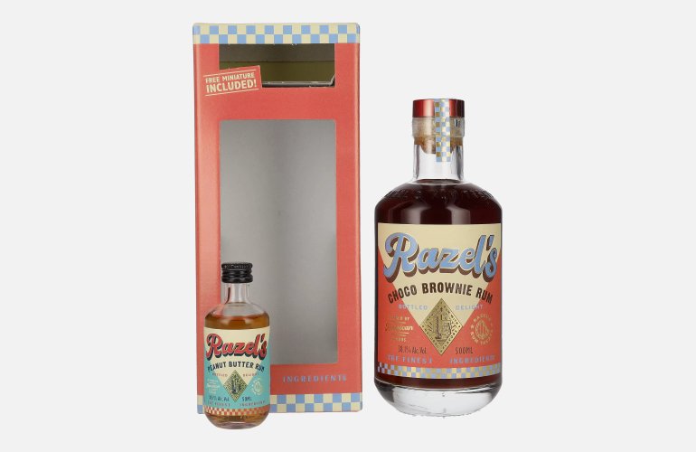 Razel's Choco Brownie Spirit Drink 38,1% Vol. 0,5l en boîte cadeau avec Miniatur 0,05l