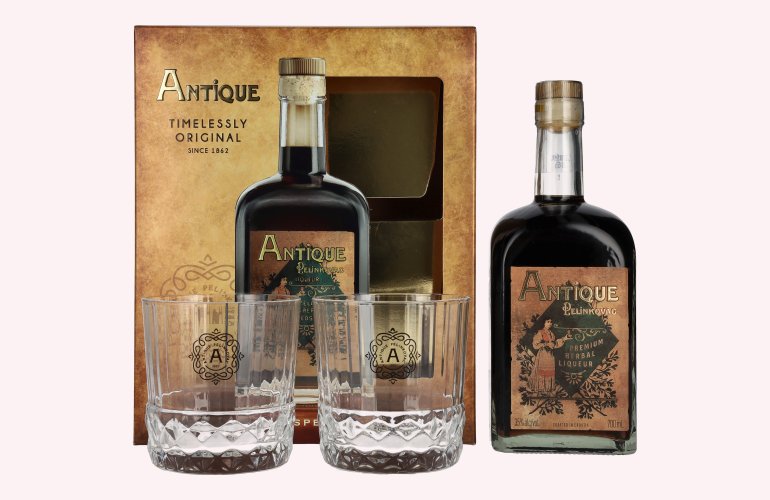 Badel Antique Pelinkovac Premium Herbal Liqueur 35% Vol. 0,7l en boîte cadeau avec 2 Verres