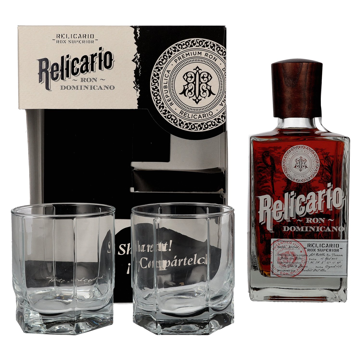 Ron Superior Relicario 40% Dominicano Giftbox 0,7l with 2 glasses Vol. in