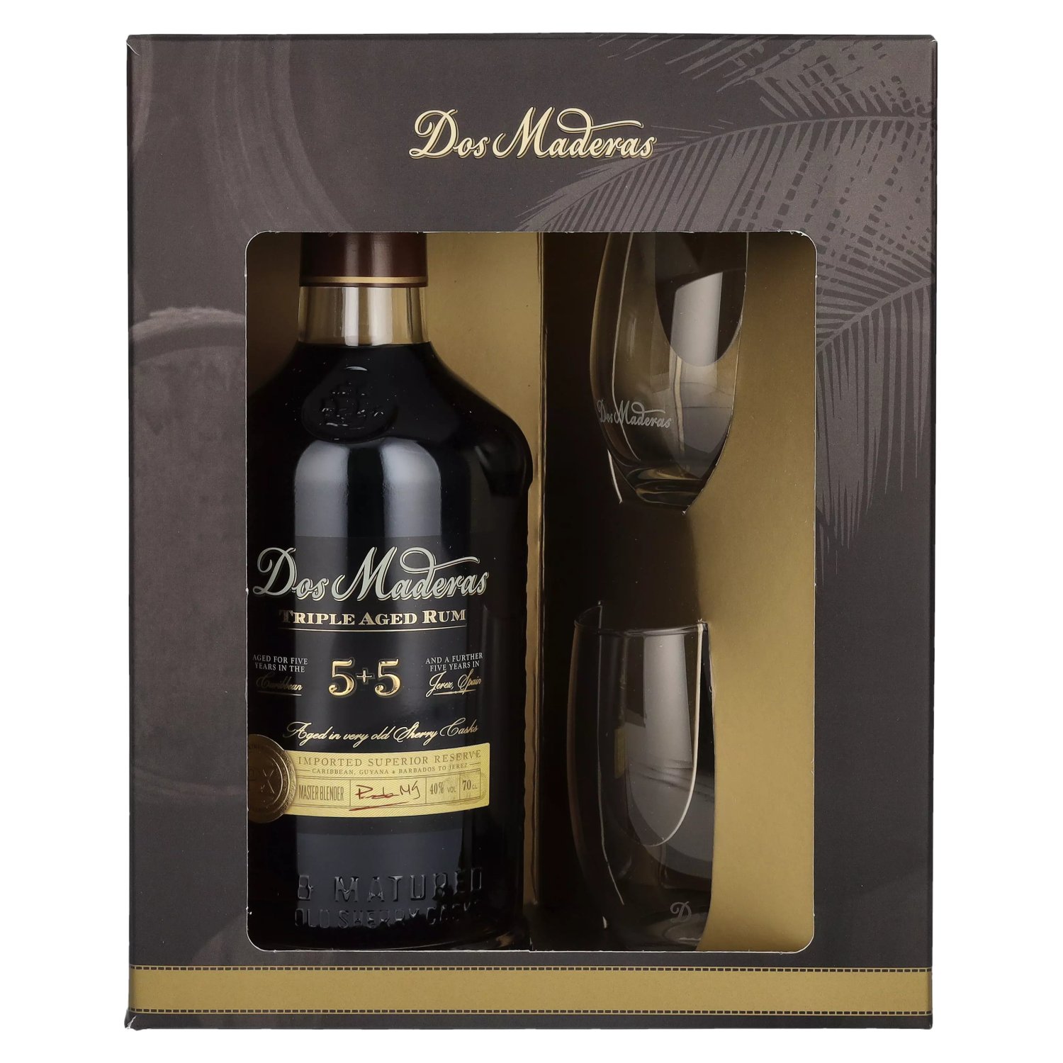 Dos Maderas 40% Old Aged 0,7l Geschenkbox Vol. Rum in 5+5 mit 2 Gläsern Years PX