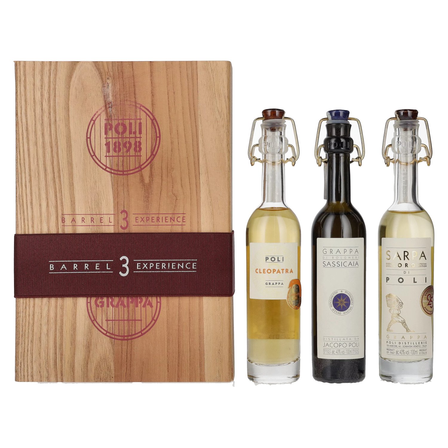 Poli Grappa Baby Pack ORO 40% Vol. in 3x0,1l Holzkiste