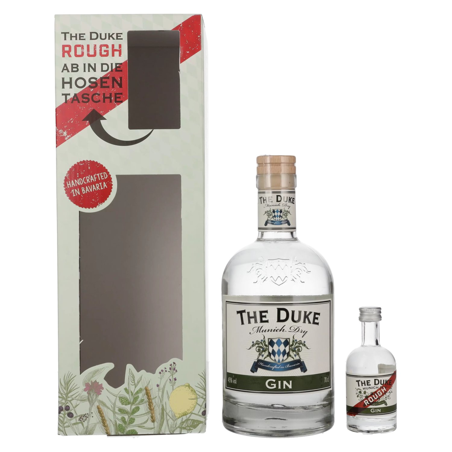 The Duke Munich Dry in 44,8% Rough Geschenkbox 0,7l mit Gin Vol. Gin Set 0,05l Miniatur