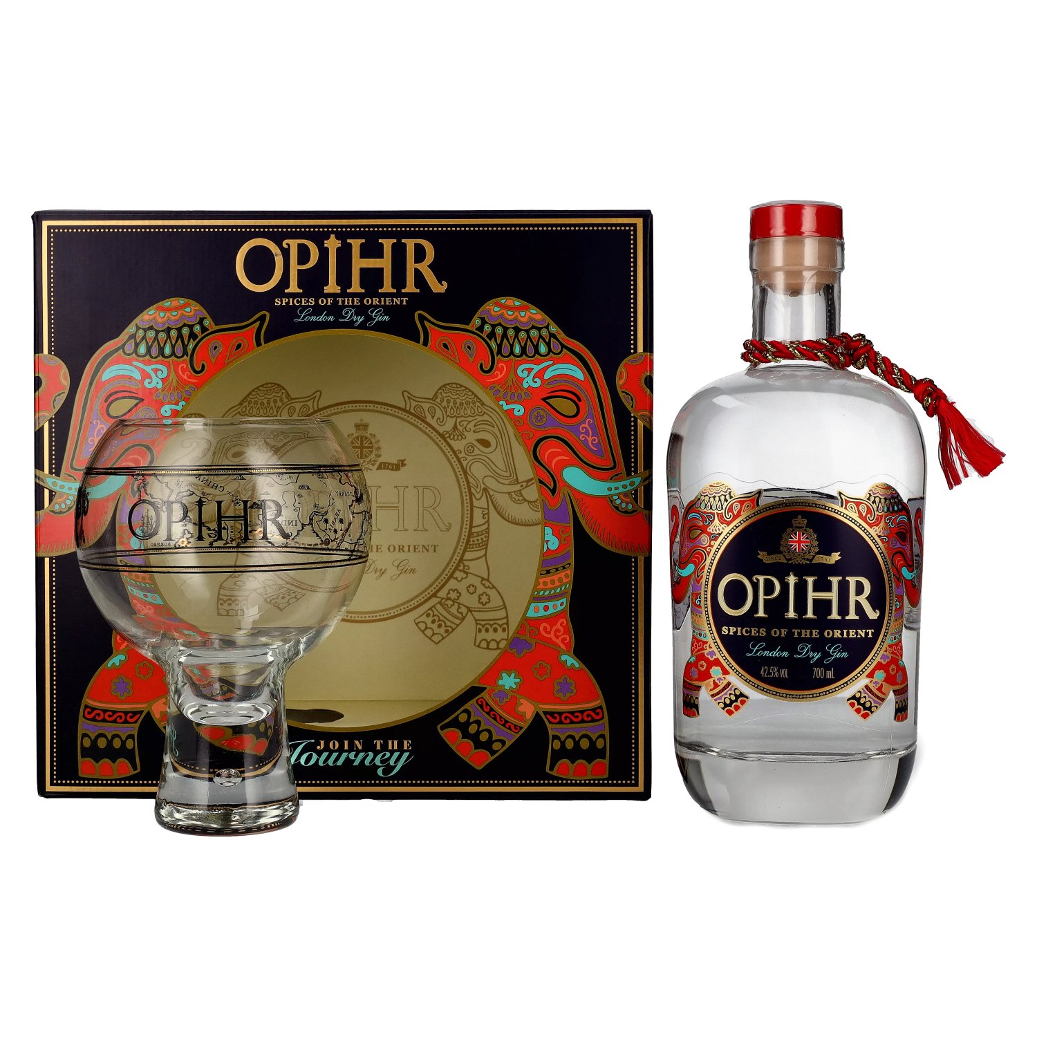 Opihr ORIENTAL Dry Gin London 42,5% Vol. 0,7l SPICED in Geschenkbox mit Globe-Glas
