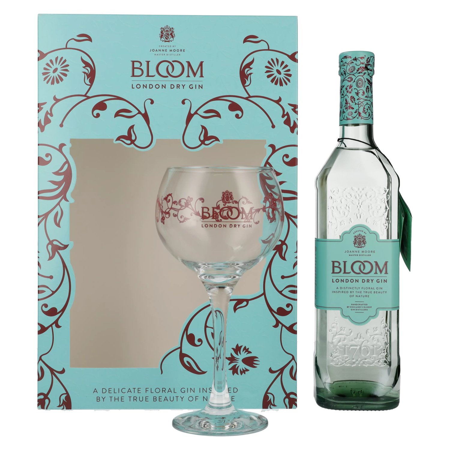 Giftbox Dry Bloom 40% glass with Gin in 0,7l London Vol.
