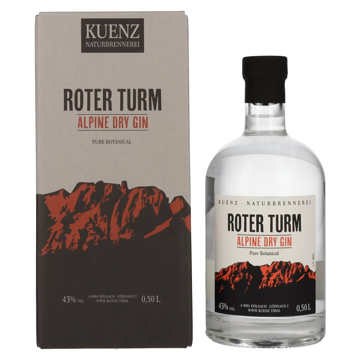 Roter Turm Vol. 43% Pure Botanical 0,5l GB Gin Alpine in Geschenkbox Dry