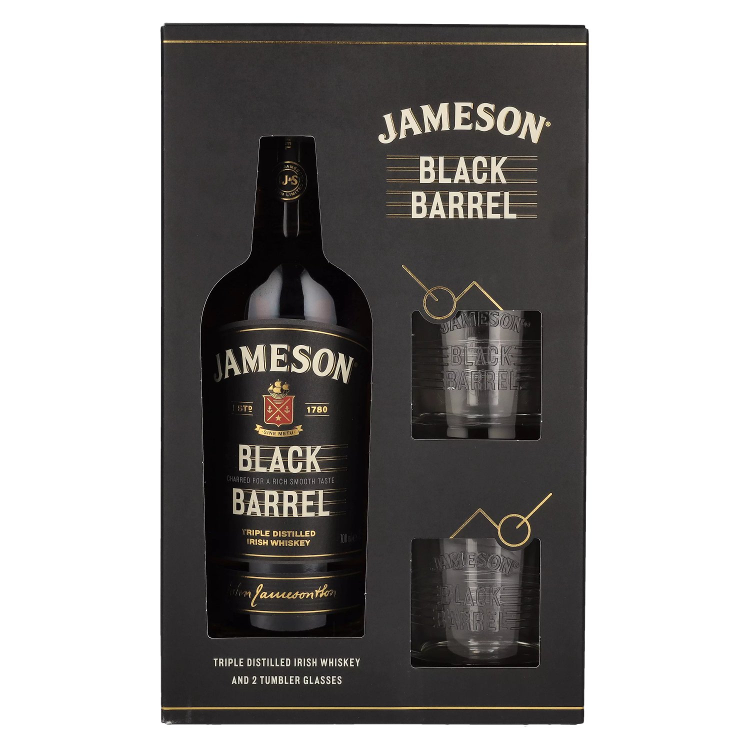 Jameson BLACK BARREL Triple Distilled in 2 with Whiskey Giftbox 0,7l glasses Vol. Irish 40