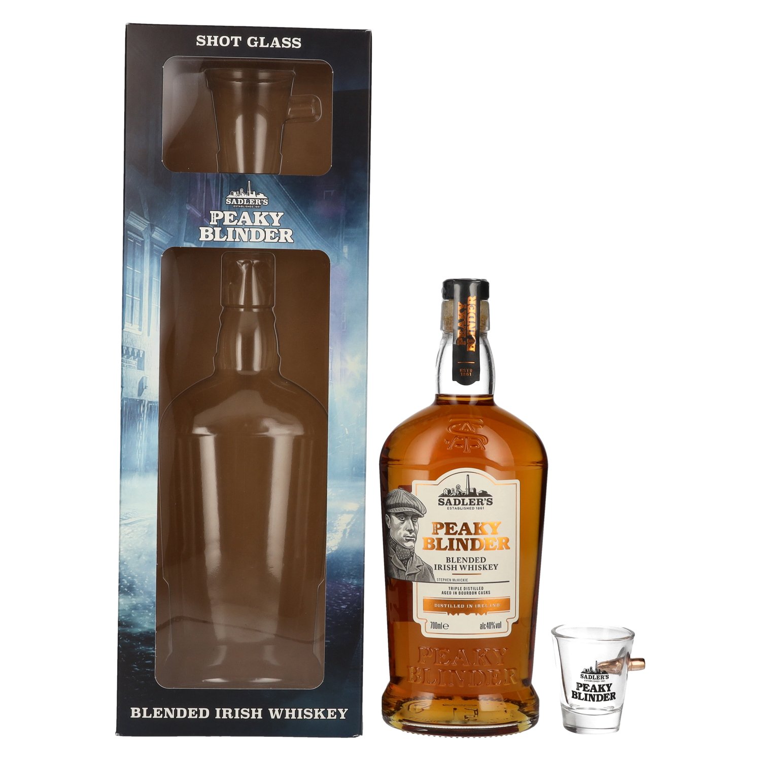Blinder Irish Shotglas Vol. mit 40% Peaky Whiskey 0,7l Blended