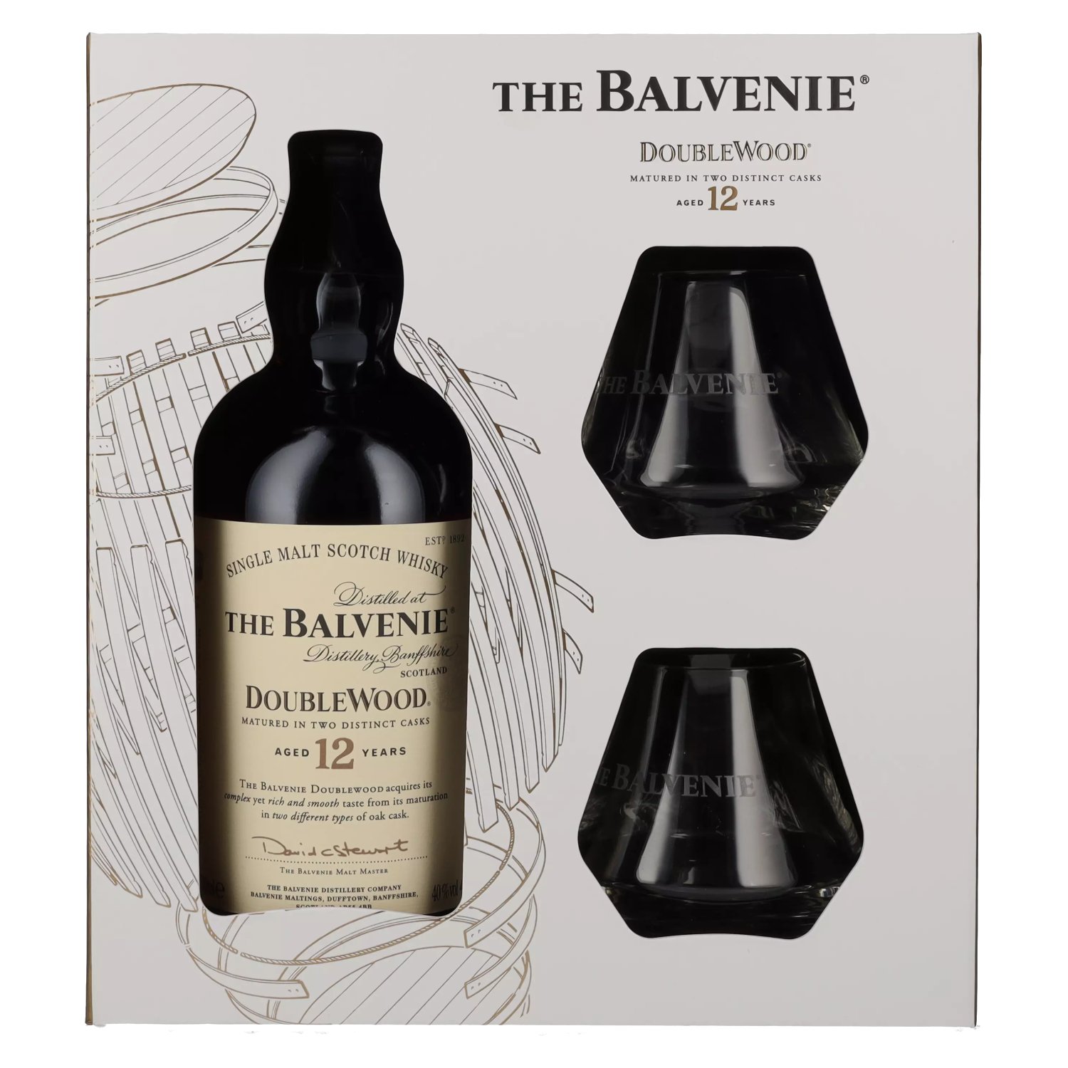 The Balvenie 12 mit Gläsern Wood Years in Old 2 Vol. Geschenkbox 0,7l 40% Double