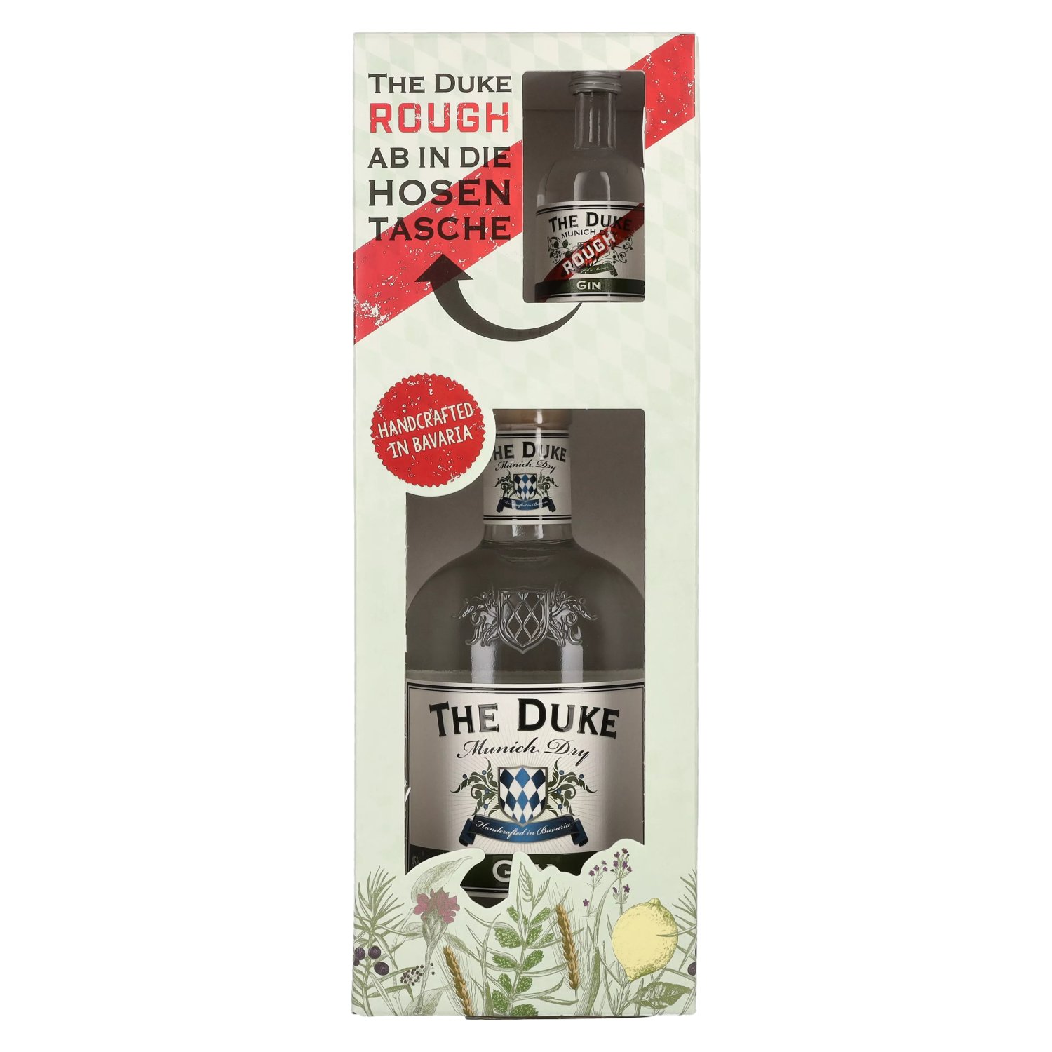 The Duke Munich Dry Gin Vol. Miniatur in Rough mit 0,05l Geschenkbox Gin Set 0,7l 44,8