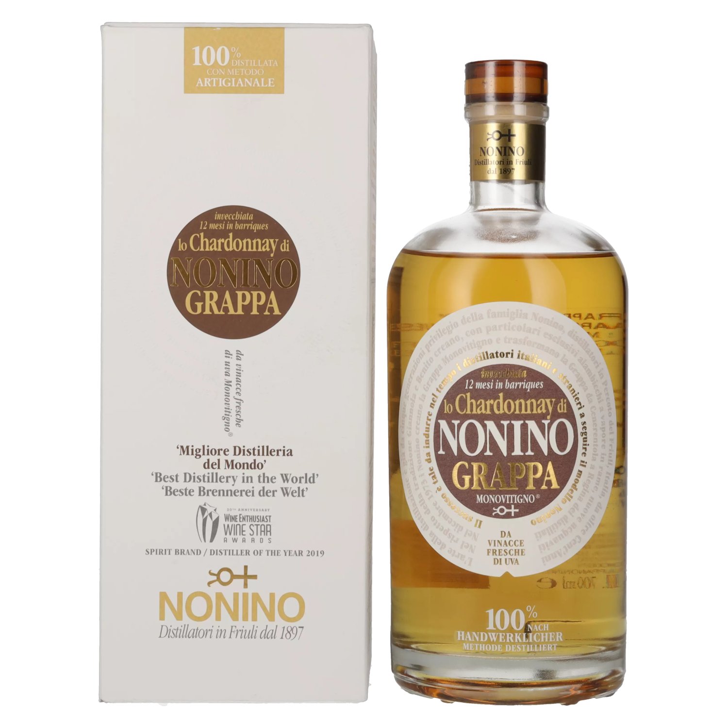 Nonino Grappa Chardonnay in Vol. 41% Barriques in Giftbox 0,7l