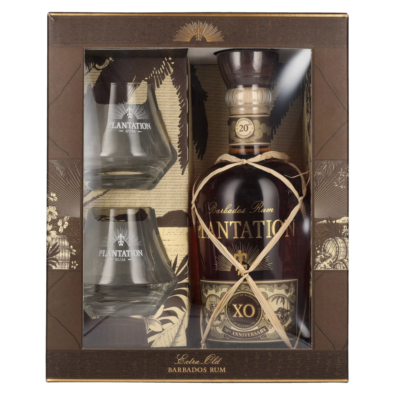 Plantation Rum BARBADOS Gläsern Geschenkbox mit 20th Vol. XO 40% 0,7l Anniversary 2 in