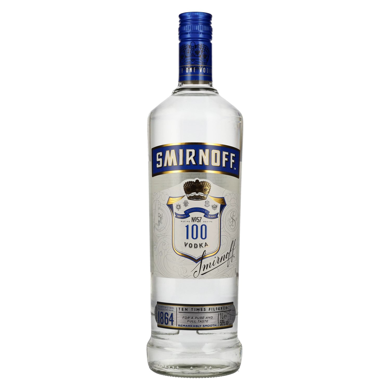 1l 100 Vol. Vodka Blue Smirnoff 50% Triple PROOF Label Distilled