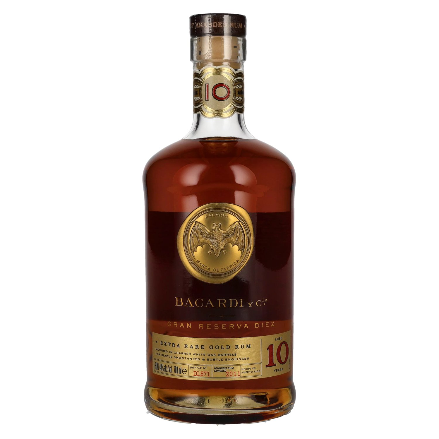 0,7l Rum 40% 10 Extra Gold Bacardi Años Gran Diez Rare Vol. Reserva