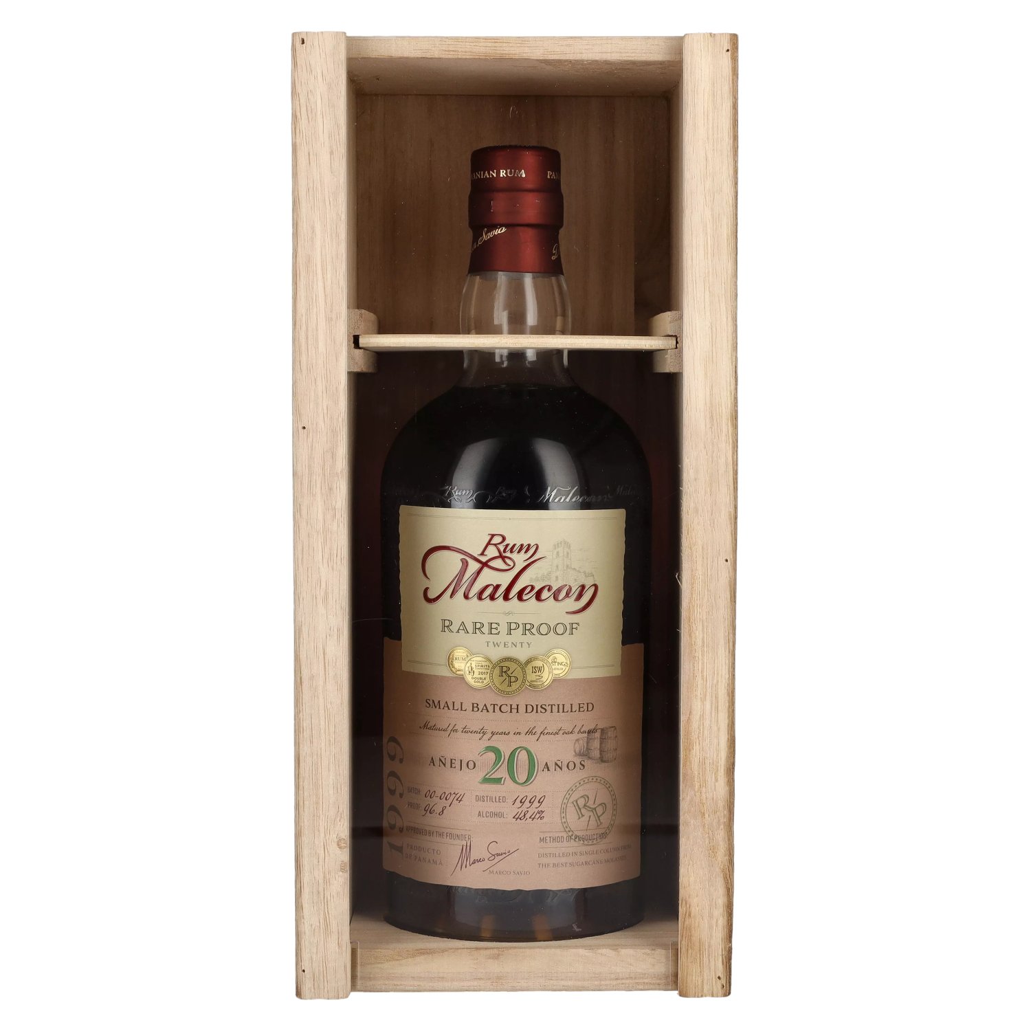 Rum Malecon Añejo Holzkiste 0,7l in Vol. PROOF 1999 48,4% RARE 20 Años