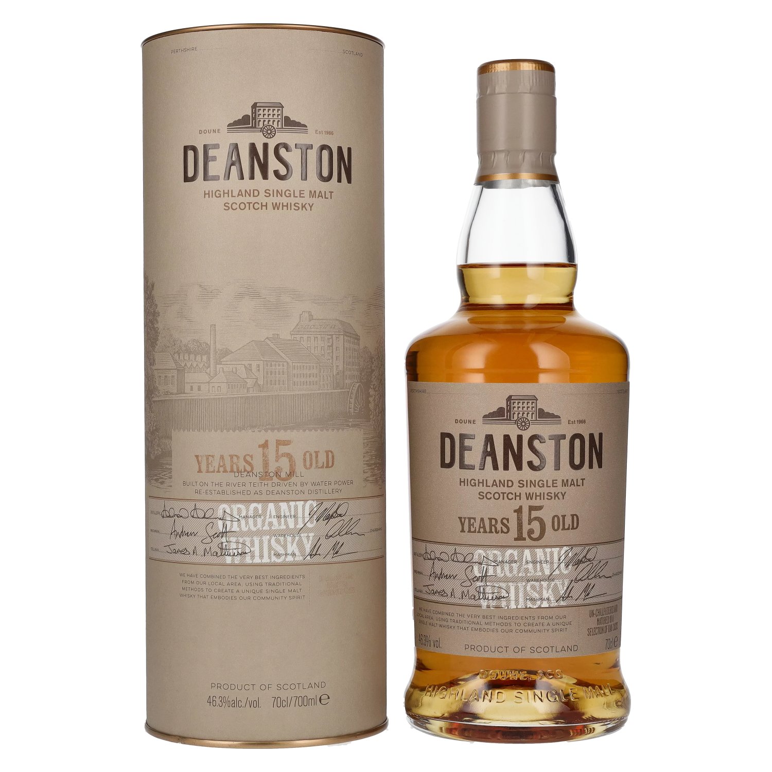 Old Years Highland 15 Deanston Malt in Vol. 0,7l 46,3% ORGANIC Single Geschenkbox