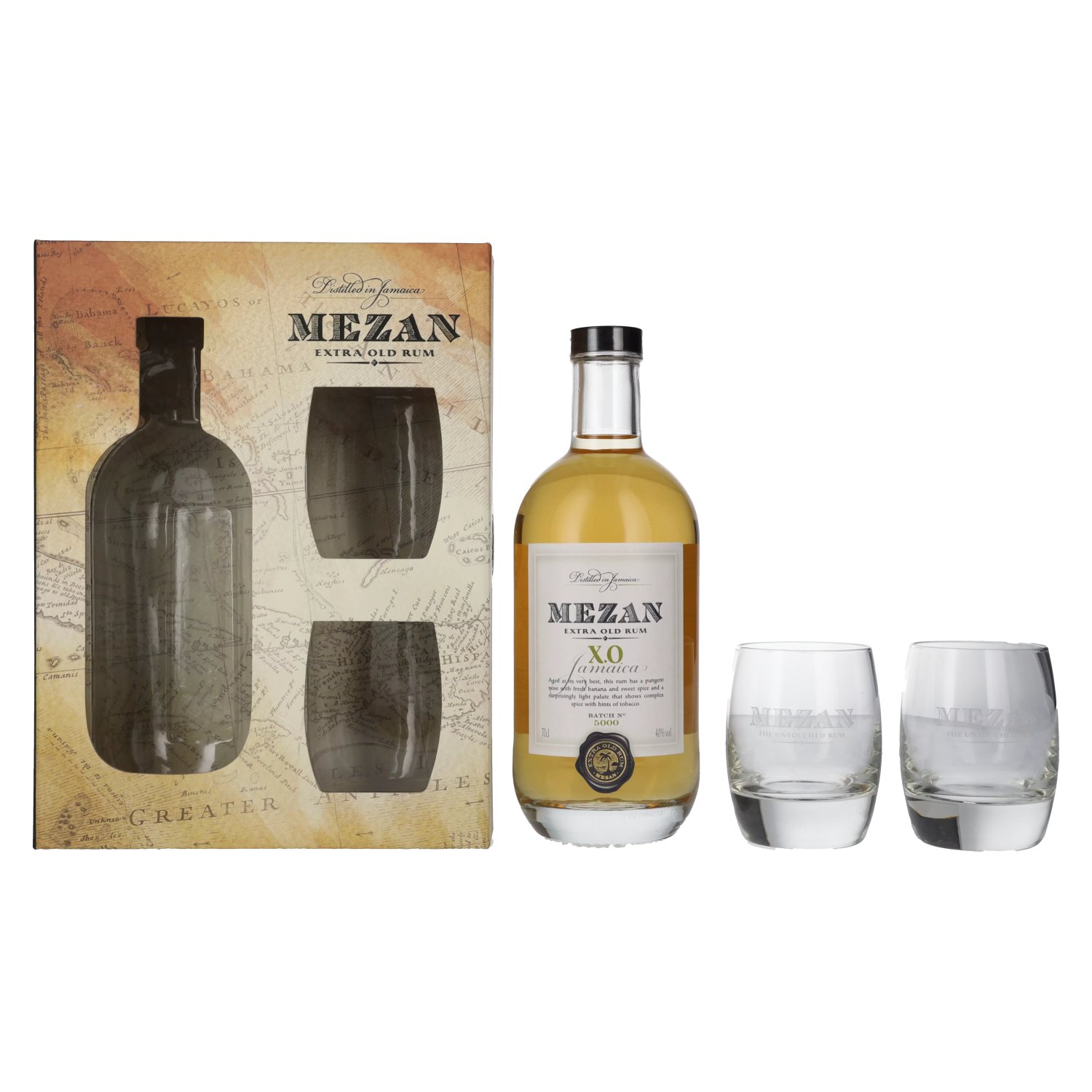 Mezan XO Jamaican Vol. in 40% glasses with 0,7l Giftbox Rum 2