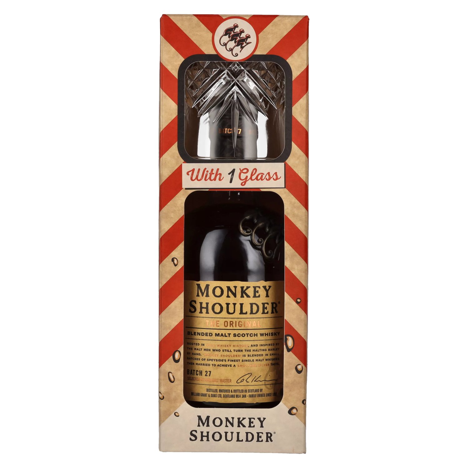 Monkey Shoulder THE ORIGINAL Blended 40% in with 0,7l glass Malt 27 Giftbox Vol. Batch